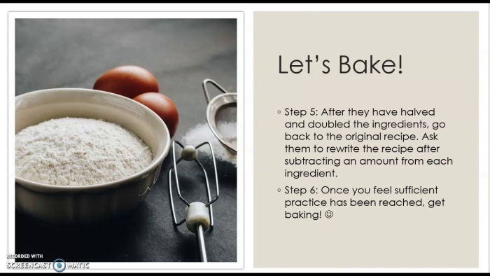 Baking with Fractions worksheet for fifth graders featuring ingredient calculations