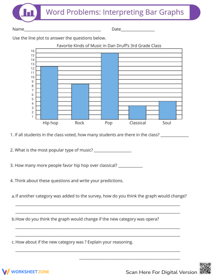 First grade student completing a practice test worksheet about reading bar graphs and pictograms