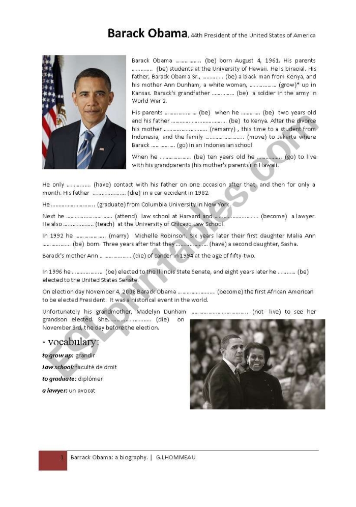 Barack Obama Life Events Timeline Activity for Elementary Learners Timeline showing key events in Barack Obama's life from birth to becoming the 44th president of the United States for second grade students