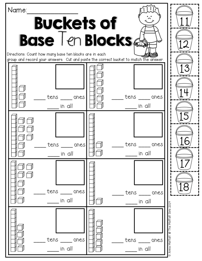 Second grade math worksheet featuring base 10 blocks for practicing mixed operations