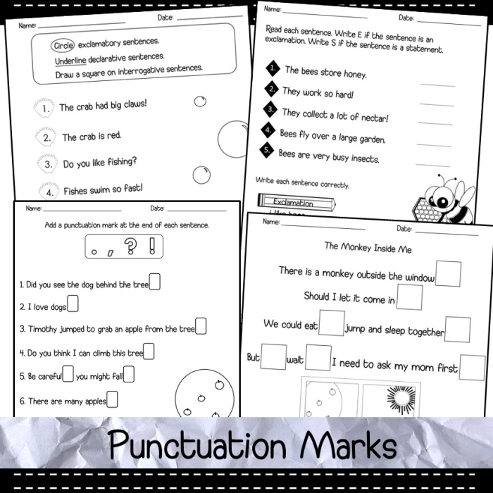 First Grade Basic Punctuation Worksheet - Image 19 Basic Punctuation worksheet for first graders focusing on missing ending punctuation marks