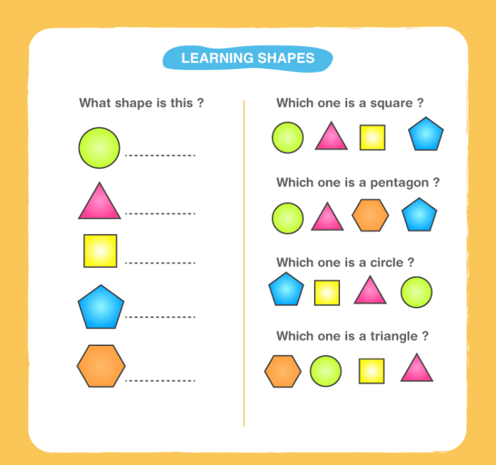 Worksheet featuring various basic shapes for first graders to sort by color