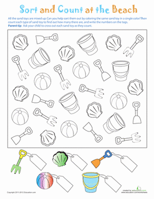 Number Patterns on the Beach Math Worksheet for Second Grade Page 3 Second grade student completing a beach-themed number patterns worksheet featuring skip counting by twos fives and tens