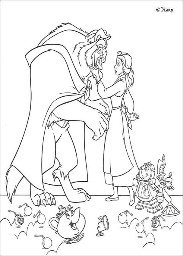 Coloring sheet featuring Beauty and the Beast for young children