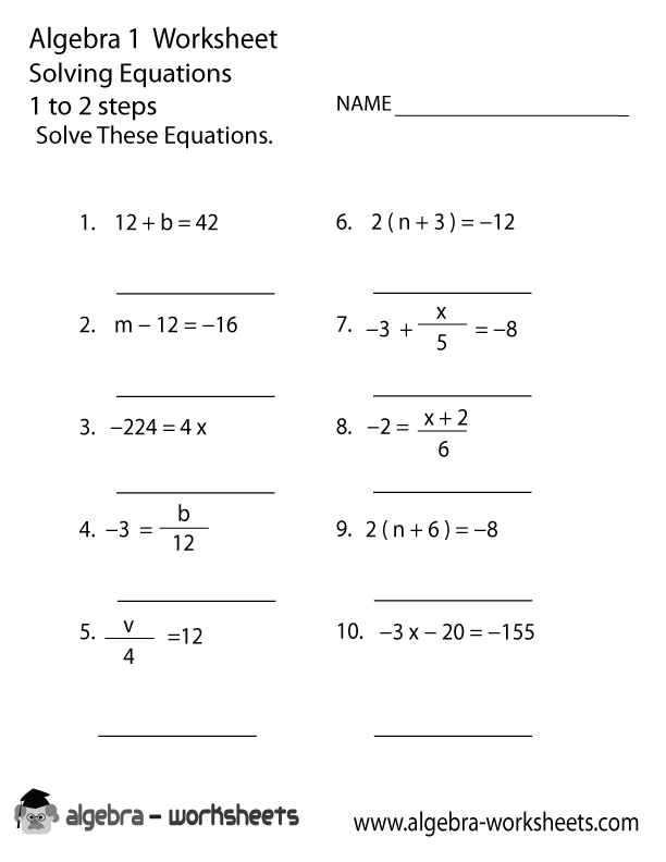 Algebra equations worksheet featuring math problems for solving for x