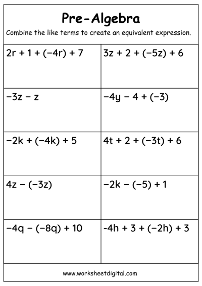 Introduction to Algebraic Expressions Practice Sheet for Grade 6 Mathematics Fundamentals Sixth grade student solving algebraic expressions using order of operations and combining like terms on a practice worksheet
