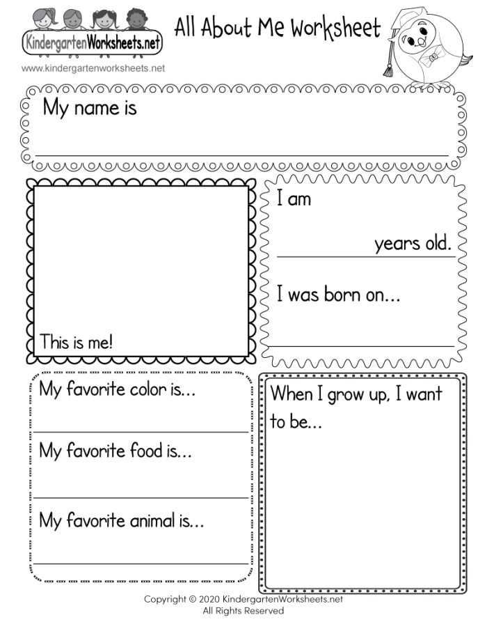 First grade all about me worksheet with fraction activities for self-expression