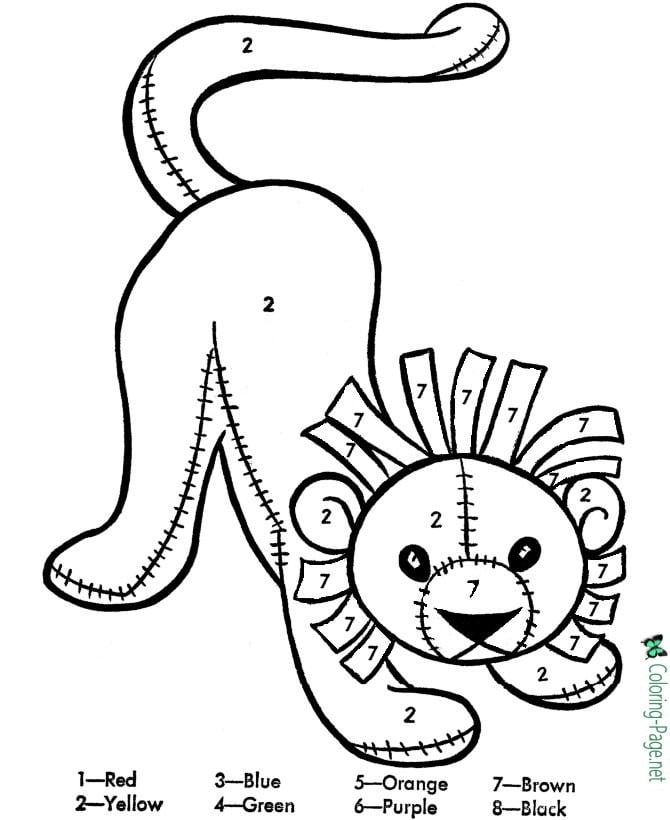 Lion Themed Color by Number Activity for Early Learners Number 21 Pre-K color by number worksheet featuring a cute lion for sight word and math practice