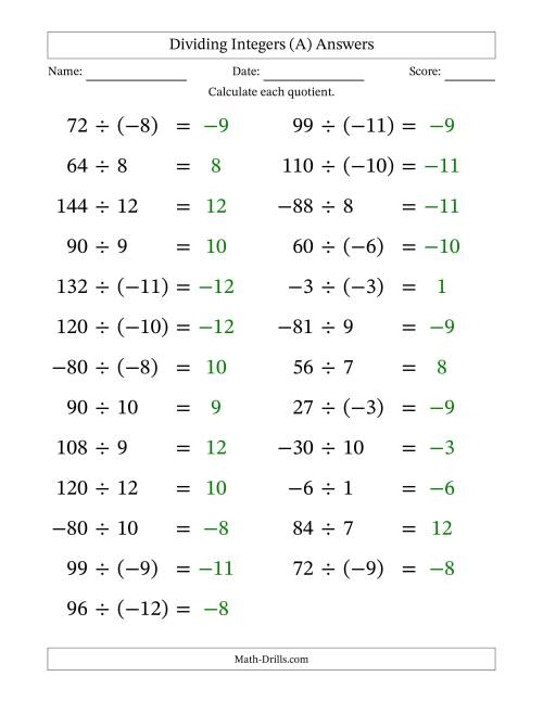 Dividing Integers Practice Worksheet for Seventh Grade Math Students 12 Seventh grade math worksheet featuring practice problems for dividing positive and negative integers