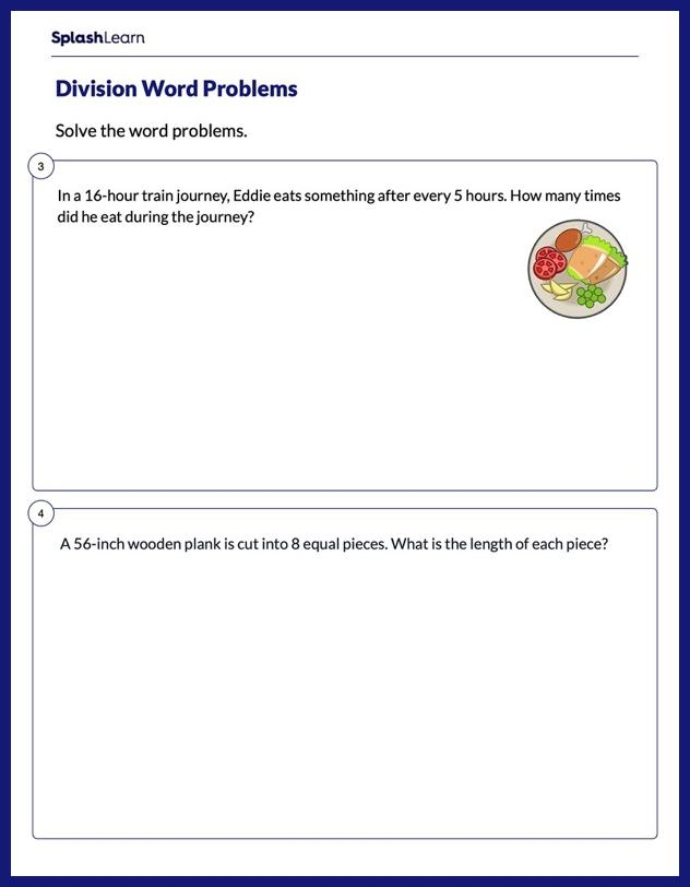 Simple Division Word Problems Worksheet for Fourth Grade Page 2 Fourth grade student completing a worksheet with seven simple division word problems