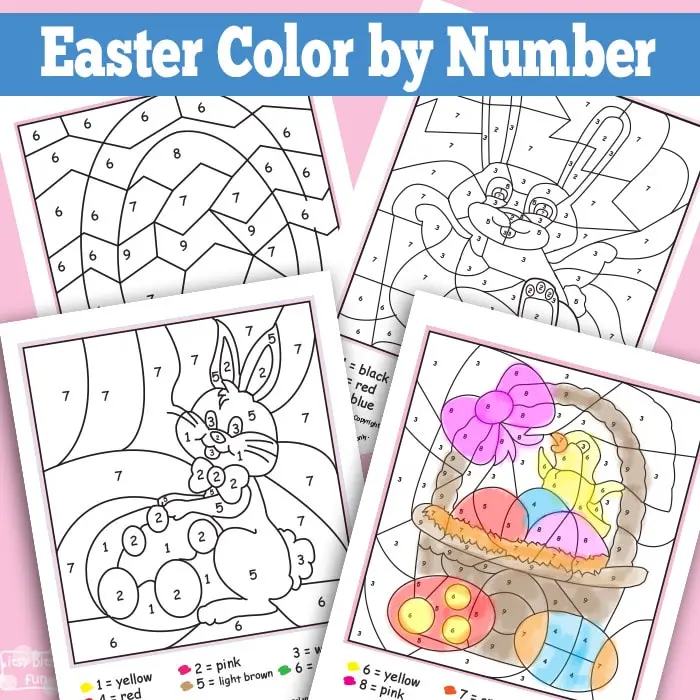 Easter Color By Number Page Worksheet 12 Easter bunny hopping through a field with colorful eggs for a kindergarten number recognition worksheet
