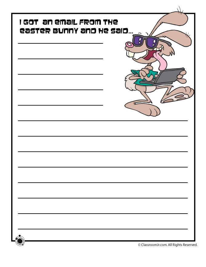 Easter Bunny writing prompt activity page for second grade handwriting practice Second grade student filling out an Easter writing prompt worksheet about being the Easter Bunny