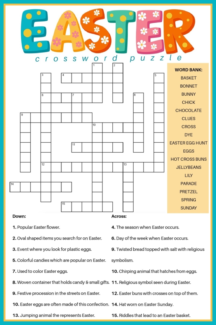 Second grade student completing an Easter themed crossword puzzle worksheet