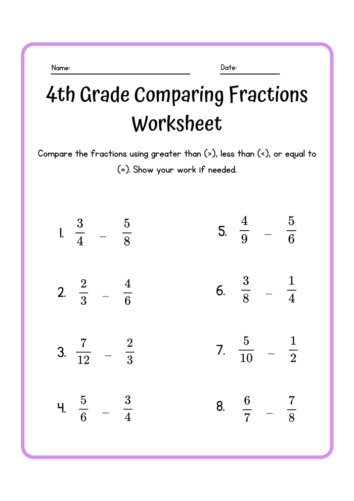 Fraction Practice Comparing Fractions Worksheet 19 for Second Grade Math Skills Second grade student completing a worksheet on comparing fractions to build math confidence