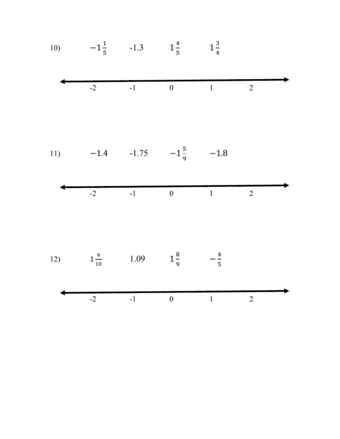 Sixth grade student plotting positive and negative fractions and decimals on a horizontal number line