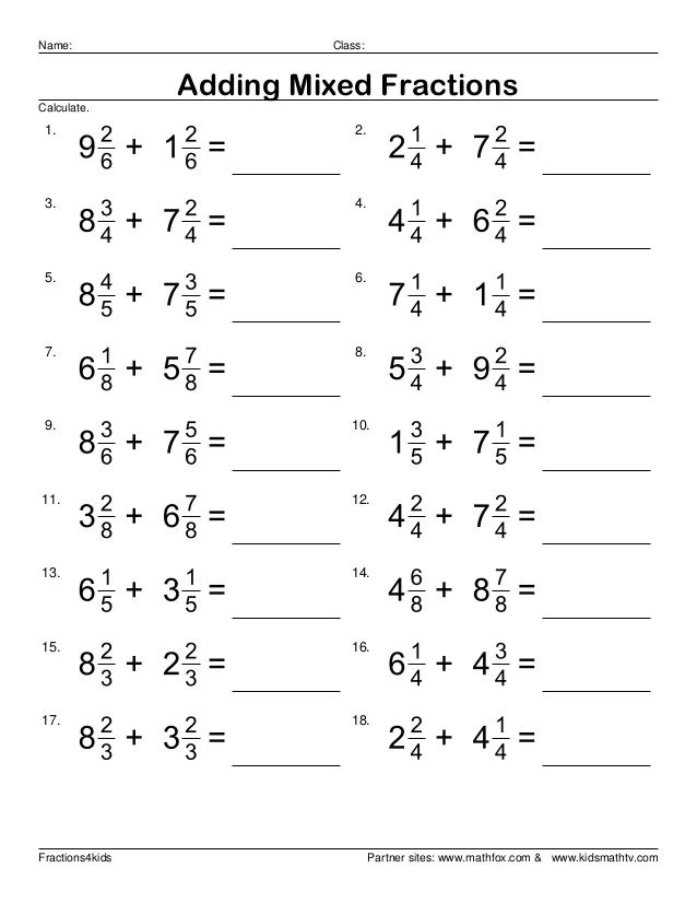 Fifth grade math worksheet for practicing adding mixed fractions in a life science theme