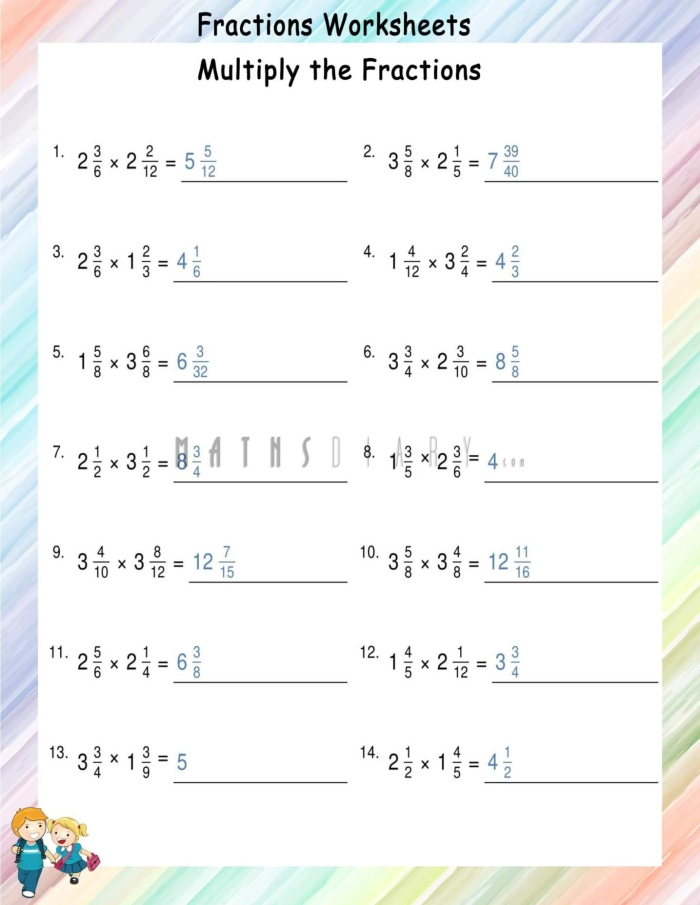 Fifth grade Earth and space science worksheet for multiplying mixed numbers by proper fractions
