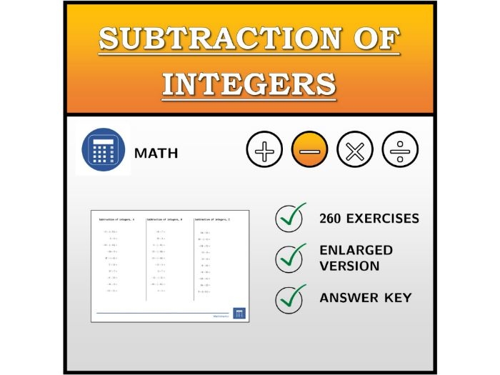 Integer subtraction practice sheet showing how to rewrite subtraction as addition for grade 7 math Seventh grade student working through integer subtraction problems converted to addition on a math worksheet