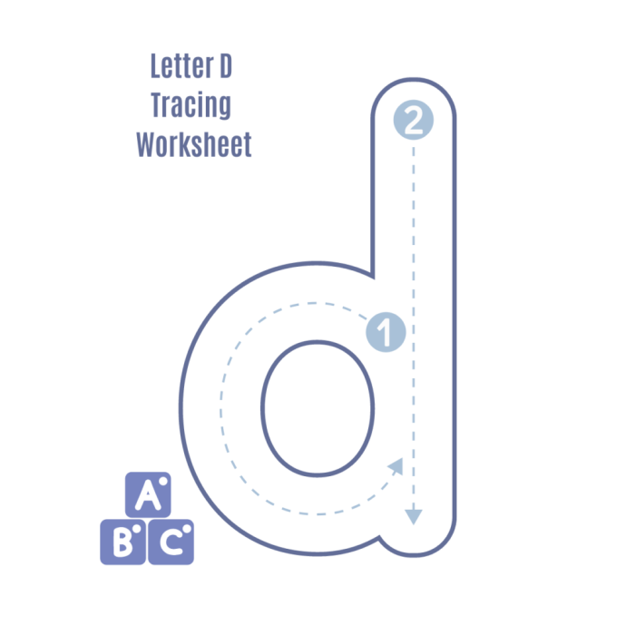 Pre-K worksheet showing dotted lines and the letter D for handwriting practice