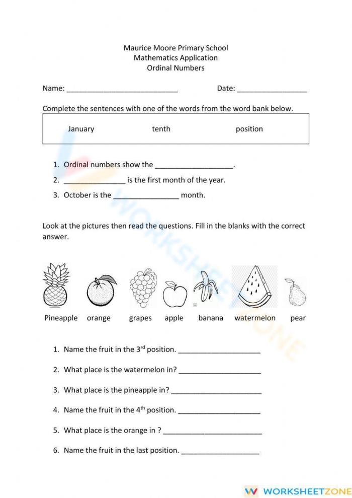 Ordinal Numbers Subtraction Worksheet 23 First grade math worksheet focusing on identifying ordinal numbers through shaded visual examples