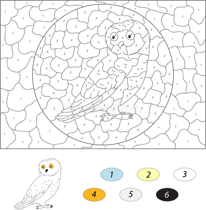 First grade student working on an owl themed addition color by number math worksheet