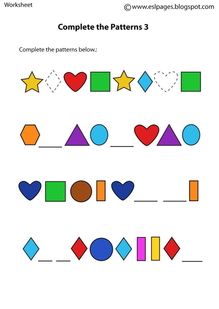 All About Patterns Math Worksheet for Pre-K Students 17 Preschool math worksheet focusing on identifying and completing different sequence patterns