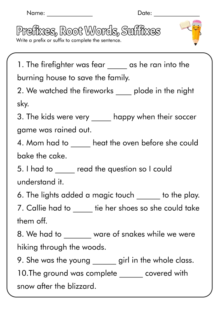 Second grade students practicing grammar skills on a What is a Prefix worksheet