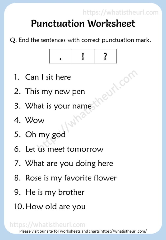 First grade Earth and space science worksheet for practicing proper punctuation marks