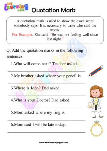 Quotation Marks Worksheet 5 Geometry Grammar Review for Third Grade Third grade students practicing grammar skills with a Quotation Mark Rules worksheet