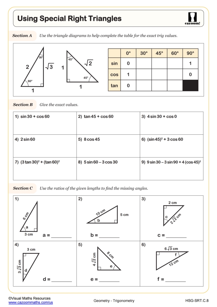 Finding the Area of Right Triangles Practice Activity for Middle School Math Sixth grade student solving right triangle area problems on a geometry practice worksheet with visual examples