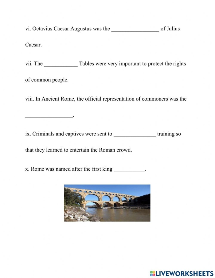 Sixth grade social studies worksheet illustrating the social classes of ancient Roman society
