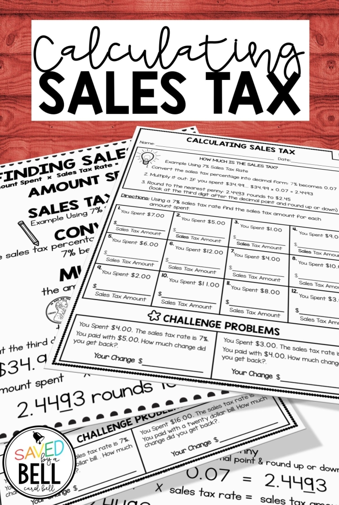 Calculate Sales Tax Math Practice for Middle School Learners Seventh grade student calculating sales tax on baseball snacks worksheet activity