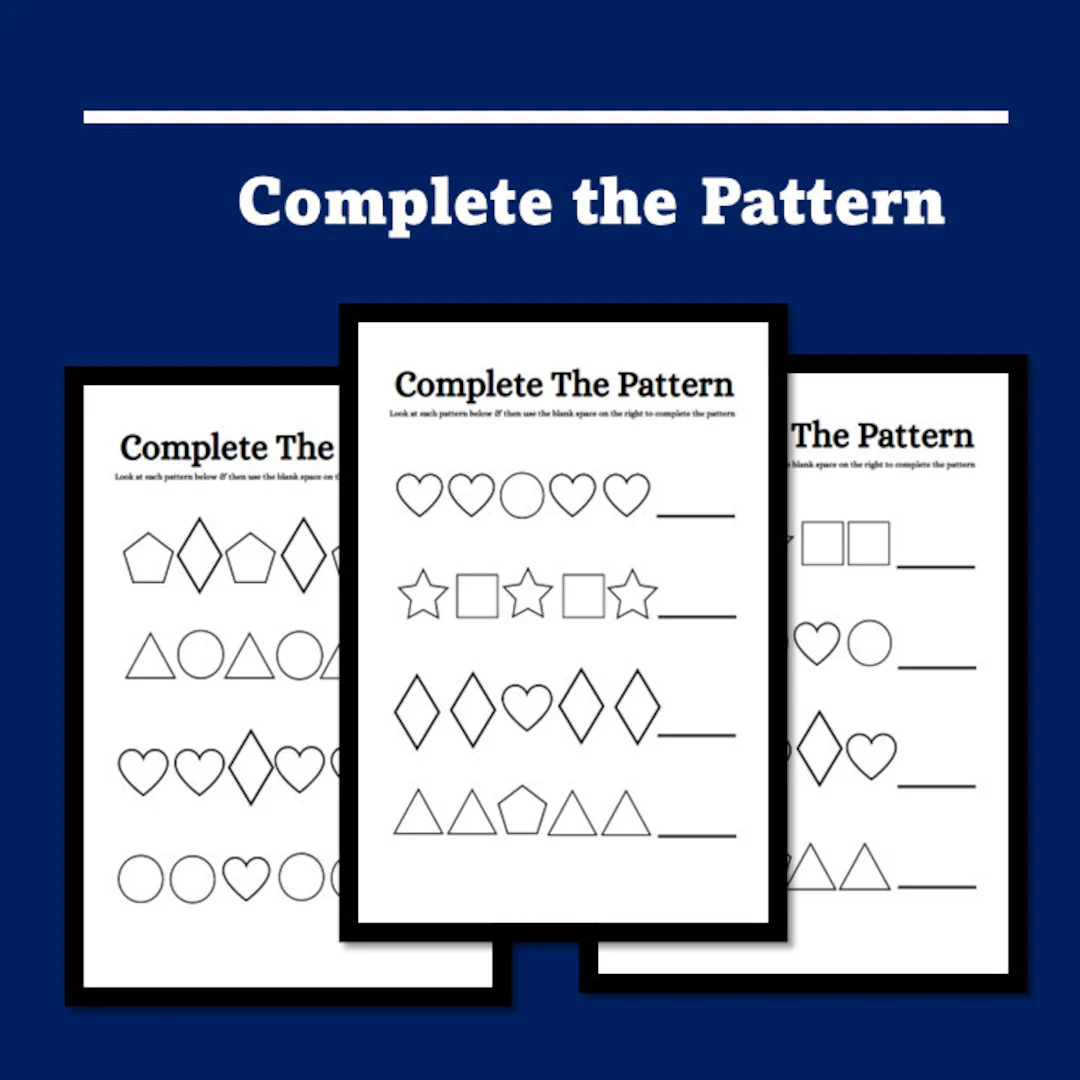 First grade student working on a shape patterns worksheet to identify the next shape in the sequence