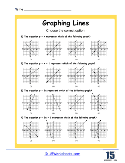 Eighth grade student working on a Slope-Intercept Form Graphing Lines math practice worksheet 24