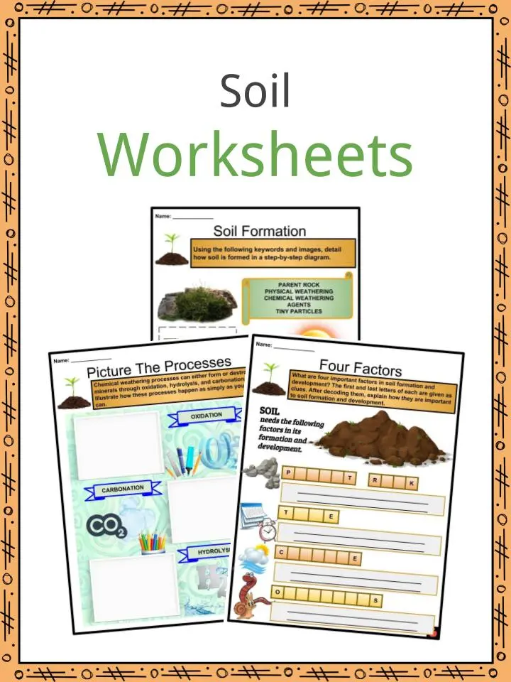 Second grade worksheet illustrating the composition and formation of soil for science class