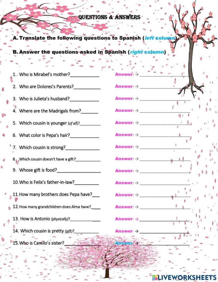 Fourth grade Spanish worksheet focusing on spelling and forming interrogative sentences