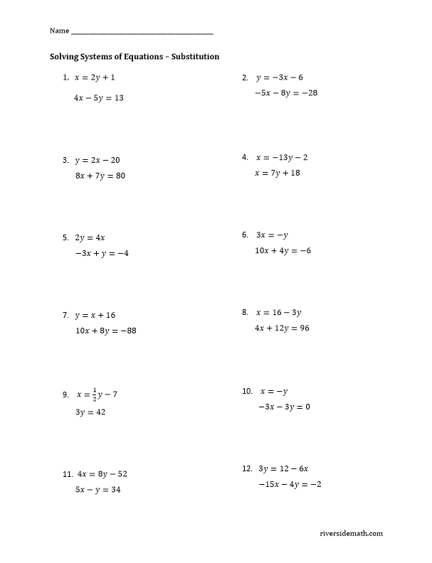 Eighth grade student working through a system of linear equations using substitution method on an algebra worksheet
