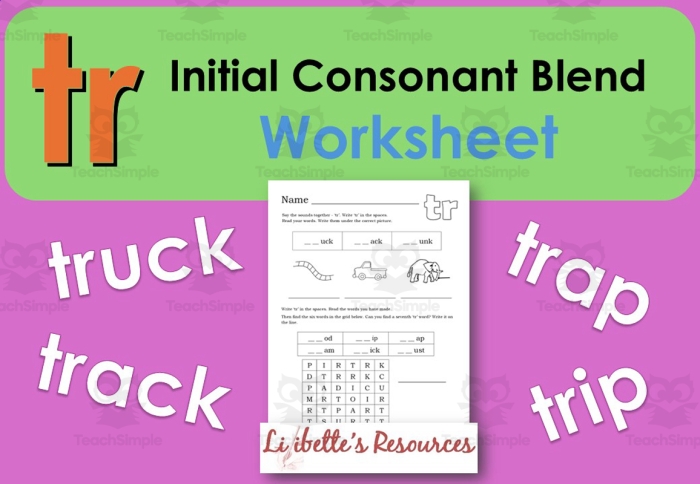 Worksheet for practicing beginning blends with first graders