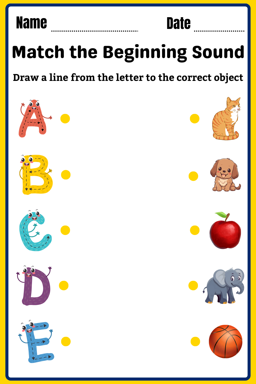 Image showcasing a fun activity for identifying beginning sounds in words Beginning Sounds Match-Up worksheet for kindergarten students practicing letter sounds through picture matching