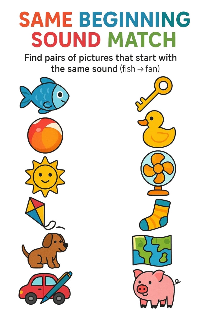 Beginning Sounds Matching worksheet for kindergarten students focusing on phonics skills