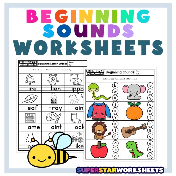 Beginning sounds phonics worksheet for letters A to E with matching pictures