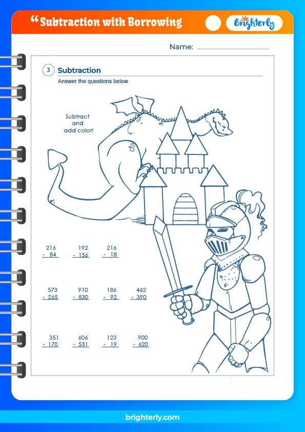 Worksheet featuring two-digit subtraction problems with borrowing for second graders