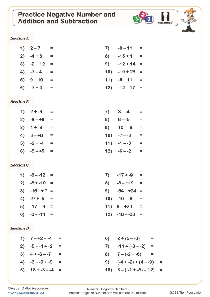 Add and Subtract Positive and Negative Mixed Numbers Worksheet for Seventh Grade Worksheet for practicing addition and subtraction of positive and negative mixed numbers