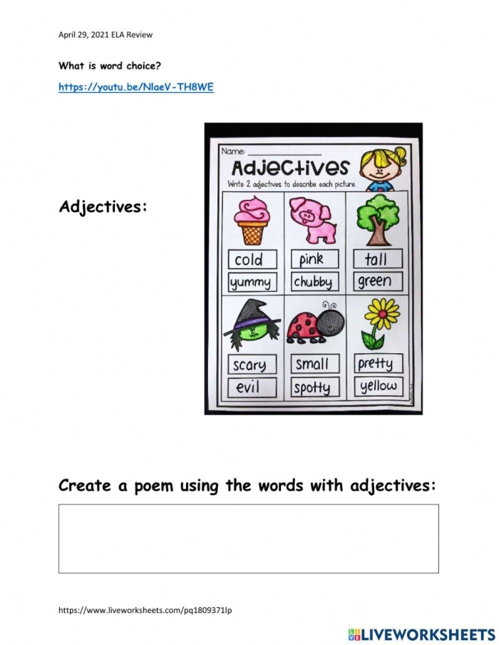 Third grade students learning narrative poetry with examples and writing prompts on a worksheet