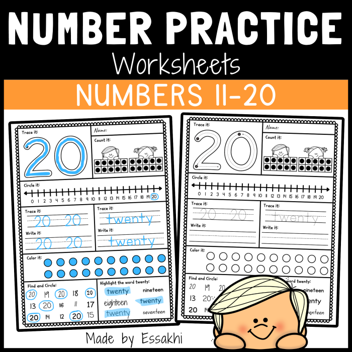 Colorful number practice worksheet for learning 11-20 in kindergarten Kindergarten student practicing writing and recognizing numbers 11 through 20 with colorful parade-themed activities