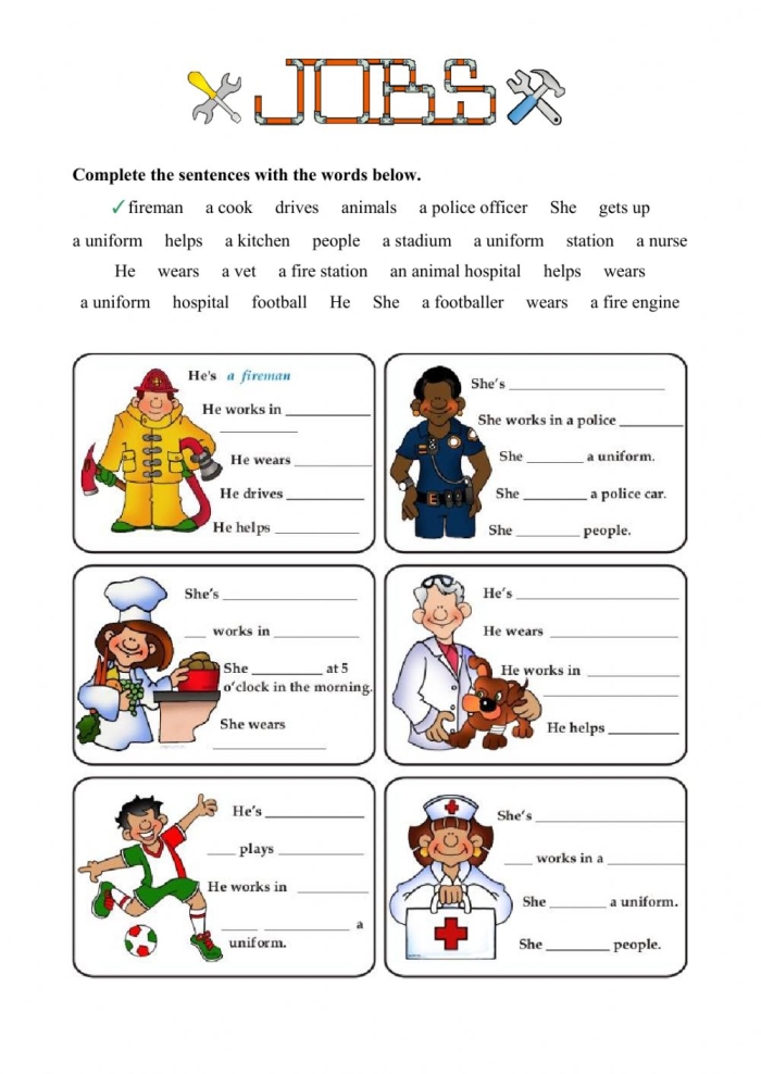 First Grade Worksheet Activity for Identifying and Illustrating Various Types of Jobs Children drawing pictures of different jobs with spaces to write job names and descriptions