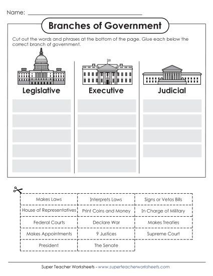 Fourth grade student completing a branches of the U.S. government fill in the blank worksheet