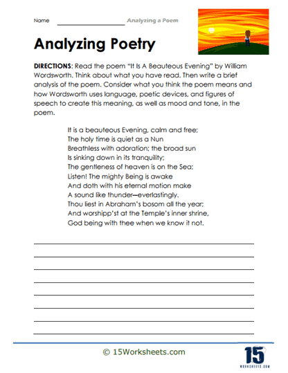 Analyzing a Poem worksheet designed for third-grade students Graphic organizer for analyzing a poem with guiding questions for third graders