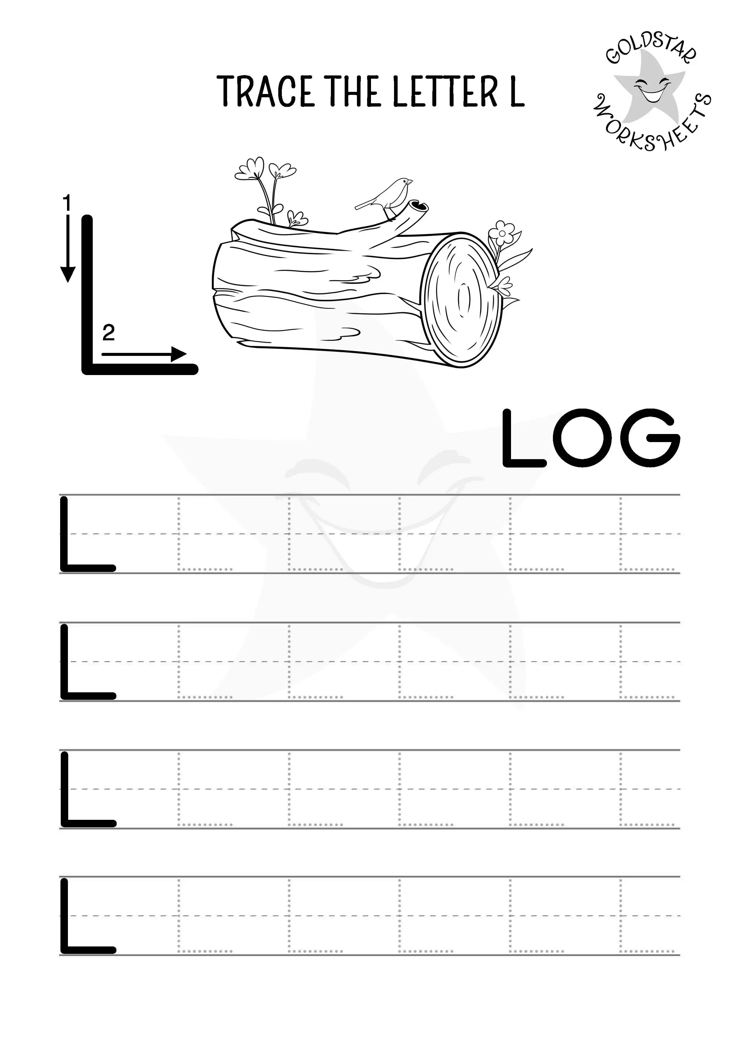 Worksheet for practicing tracing the letter L, designed for pre-K children to enhance fine motor skills. Practice Tracing the Letter L worksheet for preschool students.