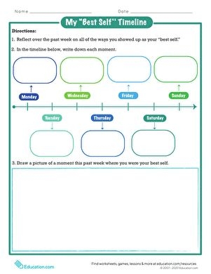 Algebra worksheet for Third Grade A third-grade student completing the 'Best Self' Timeline worksheet, reflecting on positive moments. My 'Best Self' Timeline worksheet for social emotional learning in algebra.